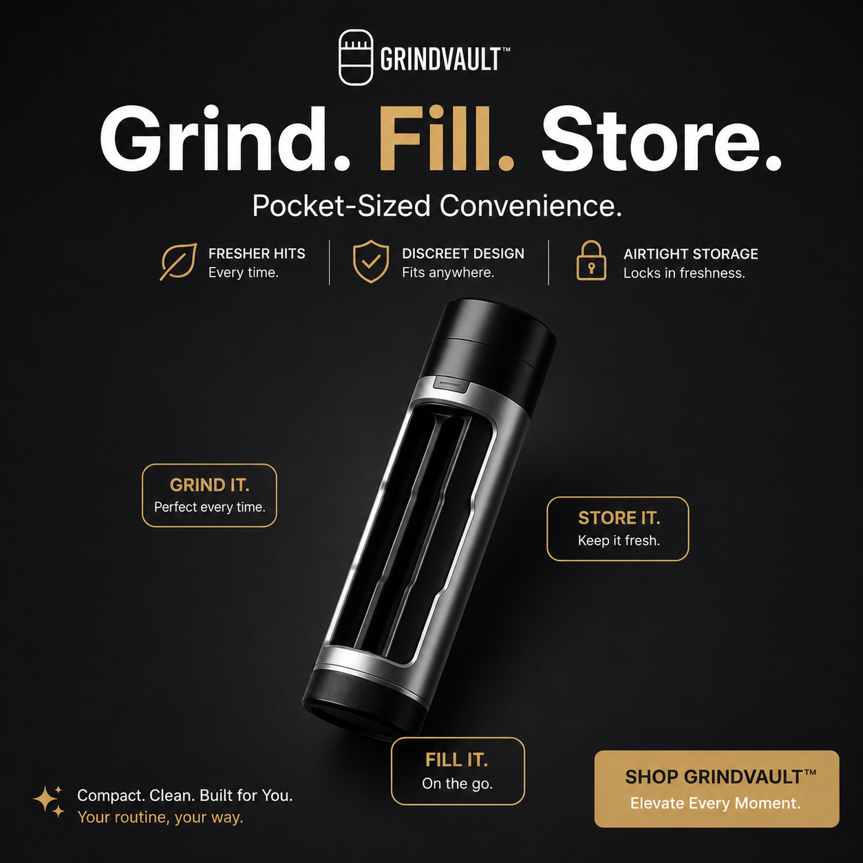 GrindVault™ Original – 3-in-1 Grinder, Dispenser & Storage Case