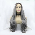 24" Lace Front Synthetic Wig in Gray, Long Wavy